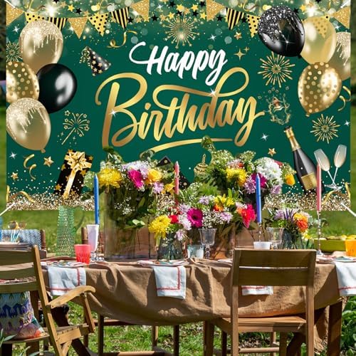 Happy Birthday Backdrop Green Gold Party Decoration Photo Booth Prop