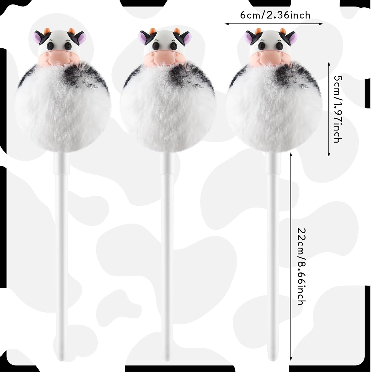 3 Pieces Fuzzy Cow Pens with Fluffy Ballpoint Tips