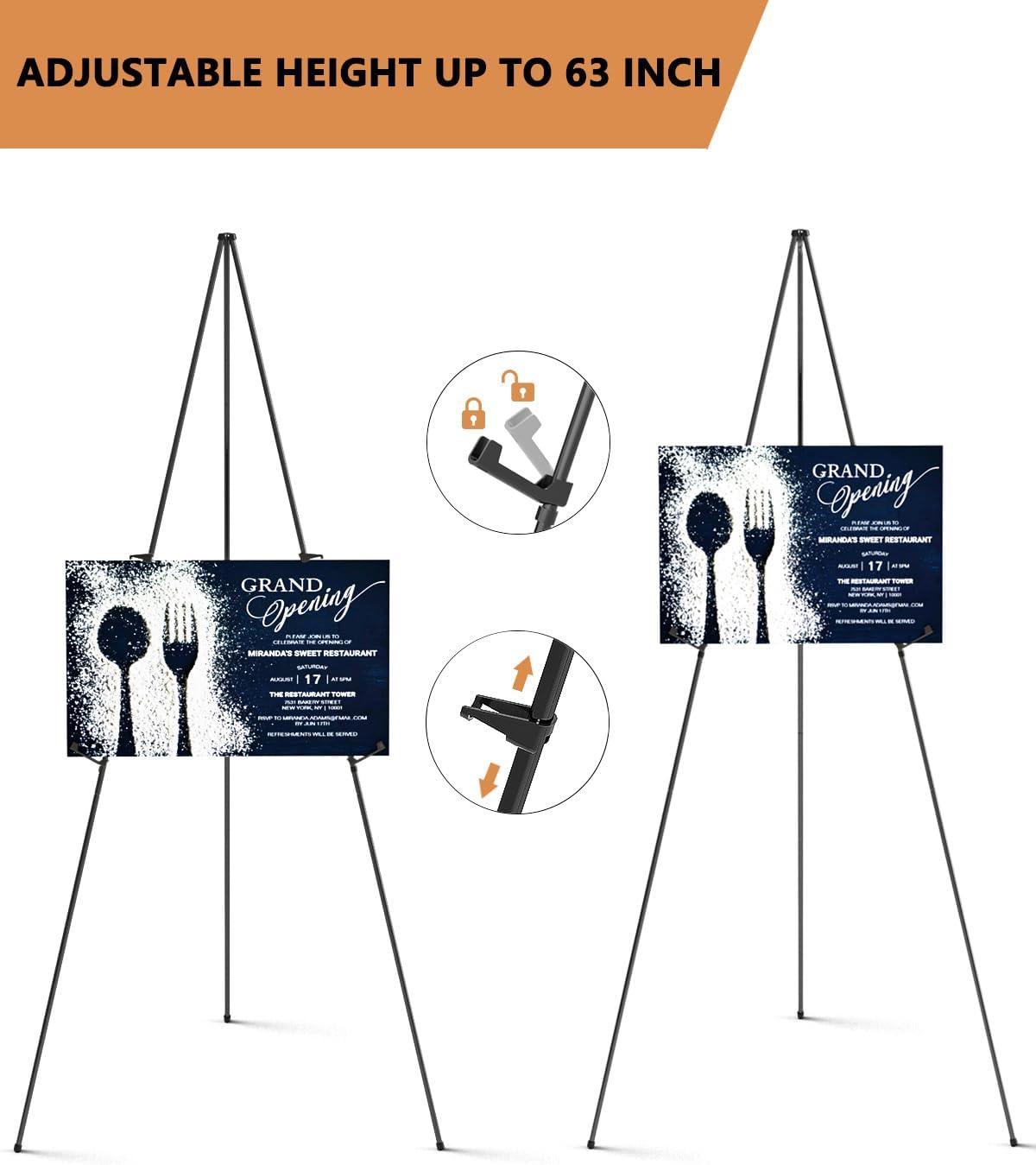 INCLY 2 Pack Black Folding Easels 63 Inch Display Stand