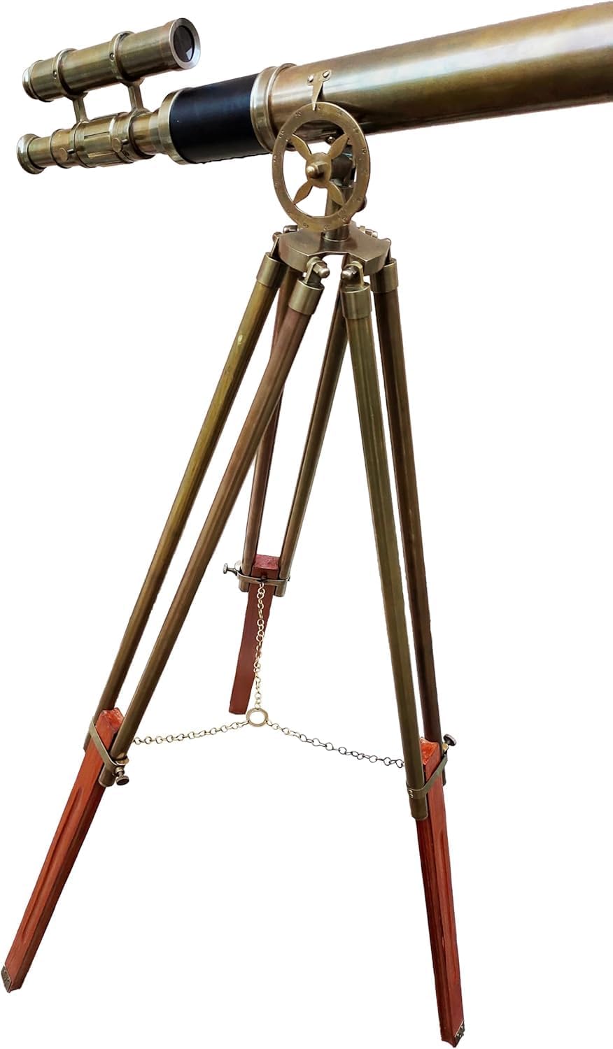 Antique Brass Telescope with Wooden Tripod Stand