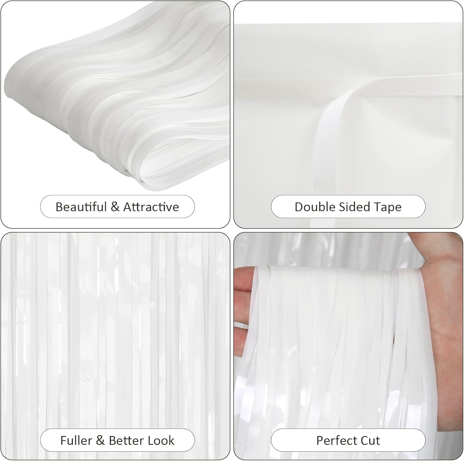 2 Pack White Tinsel Curtain Backdrop for Parties and Events