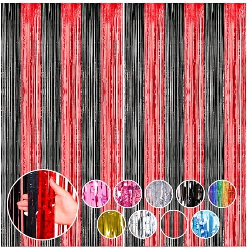 Rubfac 2 Pack Red Black Backdrop Tinsel Curtains