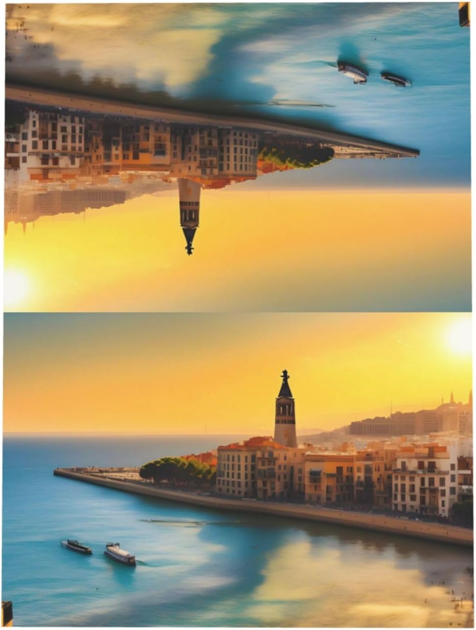 Blue Pearlescent Holiday Cards 4x6 with Sunset in Barcelona Print