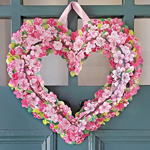 Cherry Blossom Heart Pop Up Card Wreath 15 Inch