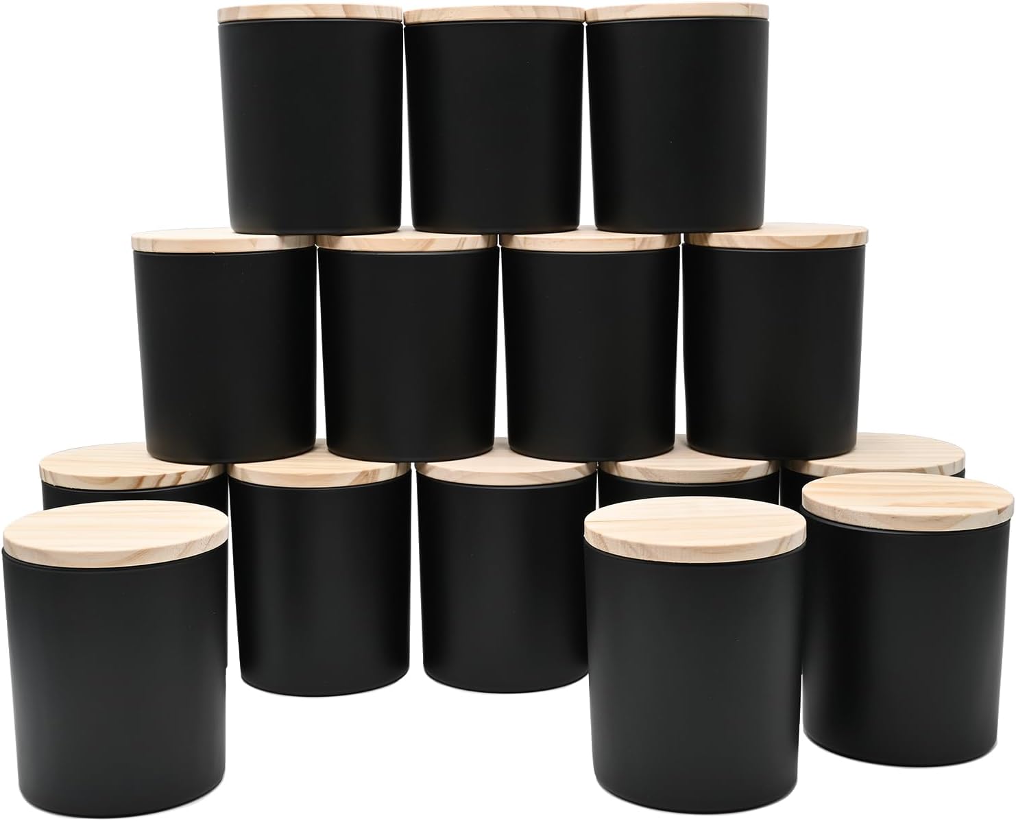 10 Oz Thick Candle Jars 15 Pcs with Wood Lids Matte Black
