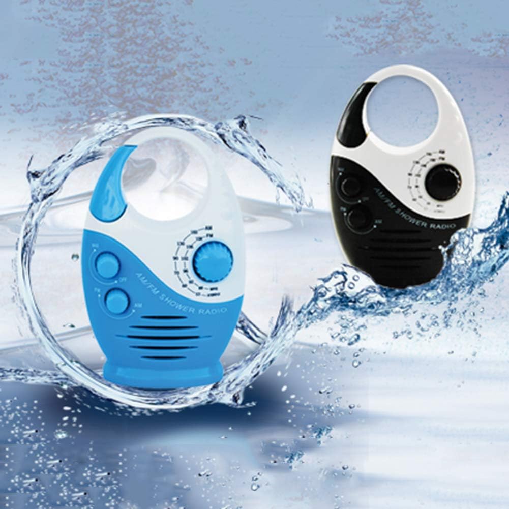 Waterproof Shower Radio with AM FM and Top Handle Blue White