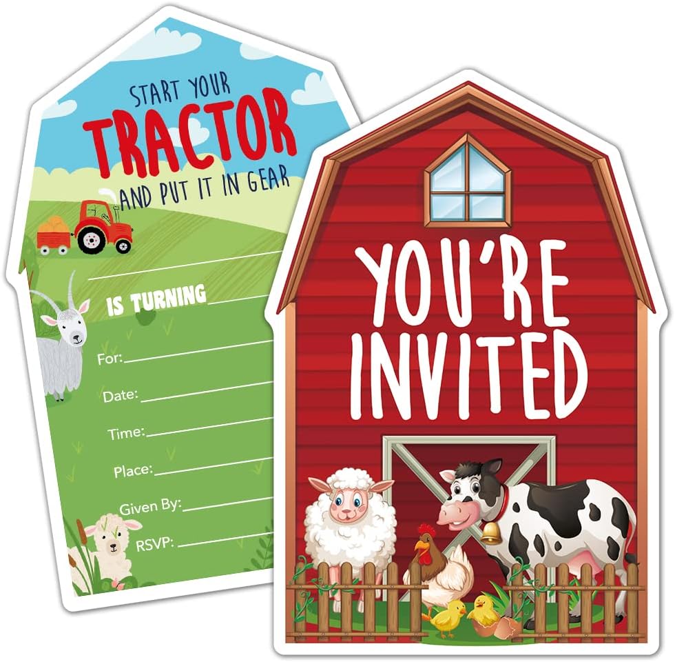 RZHV 15 Pack Farm Animal Shaped Invitations With Envelopes