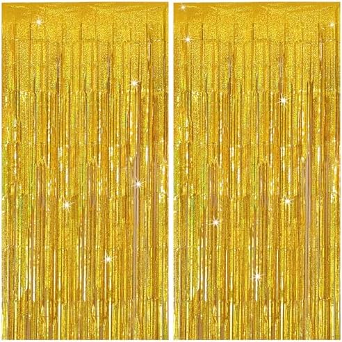 Tinsel Curtain Gold Birthday Decorations 2 Packs