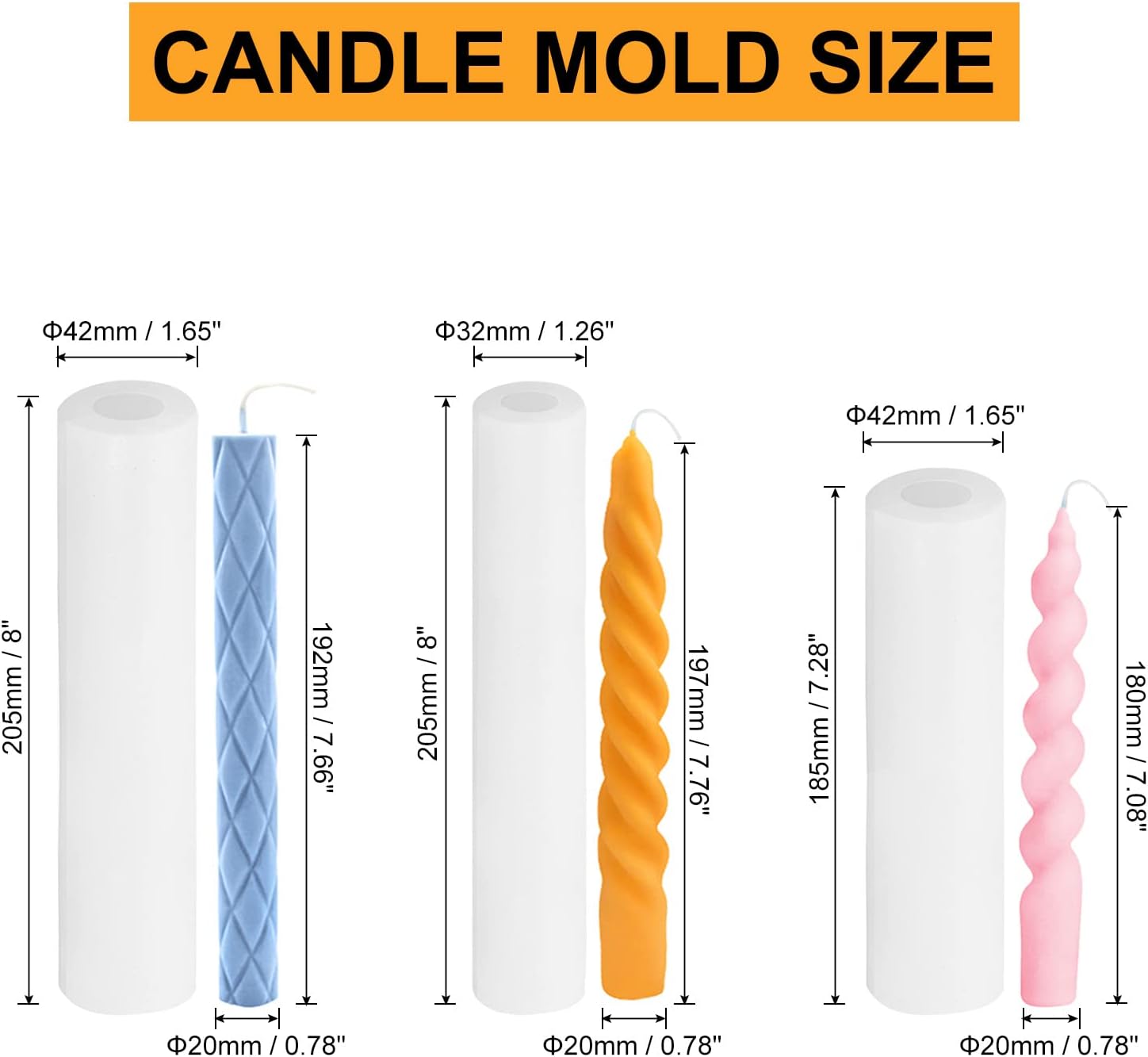 PATIKIL 3Pack Taper Candle Molds for Creative Crafts
