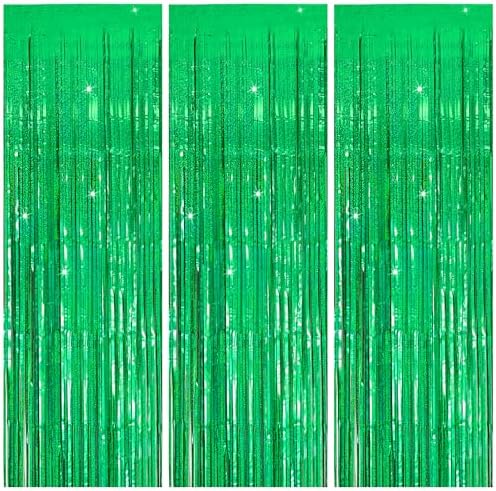 3 Pack Green Foil Fringe Backdrop for Party Decorations
