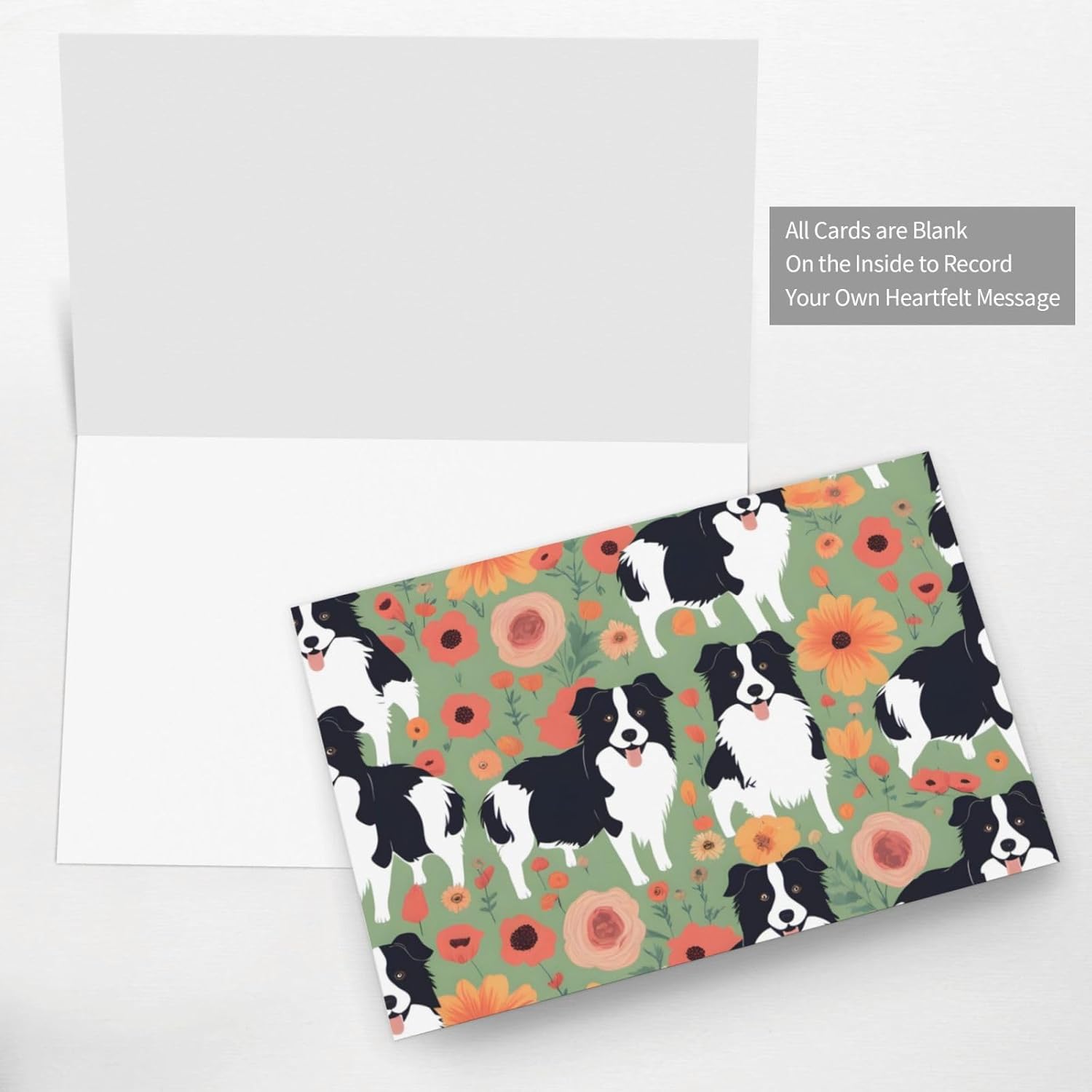 Blue Border Collie Florals Greeting Card 6x4 Inch