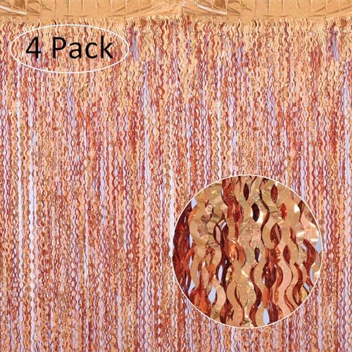 Orange Foil Wavy Fringe Backdrop Curtains 4 Pack