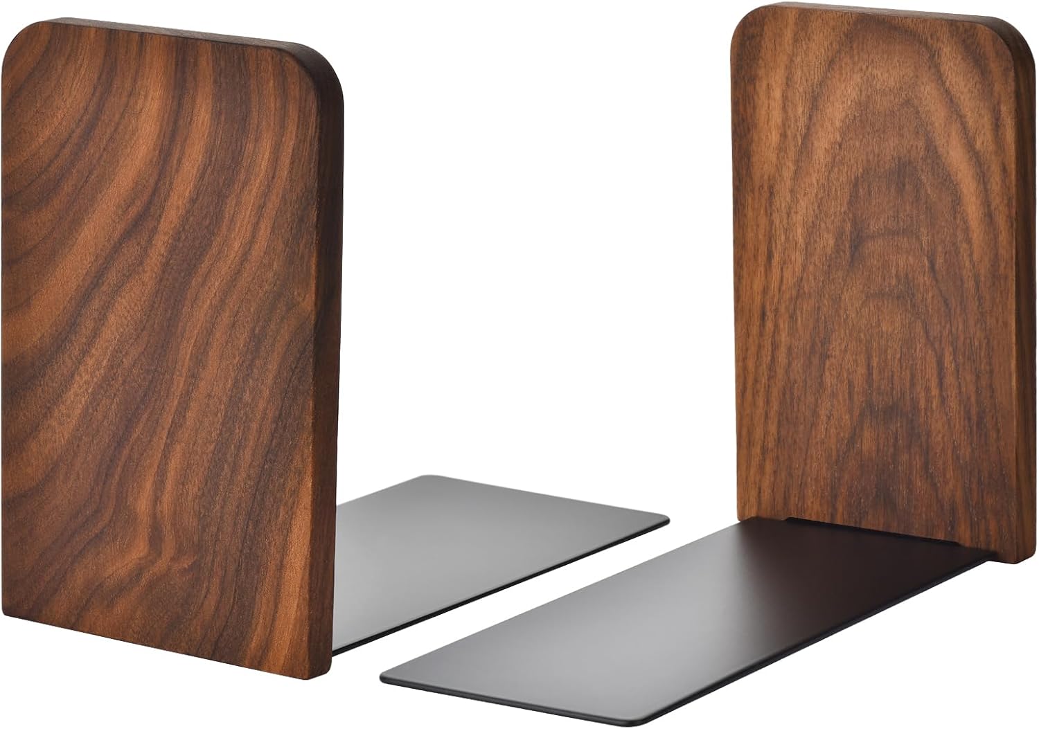 Black Walnut Book Ends Heavy Duty Non-Slip Set of 2