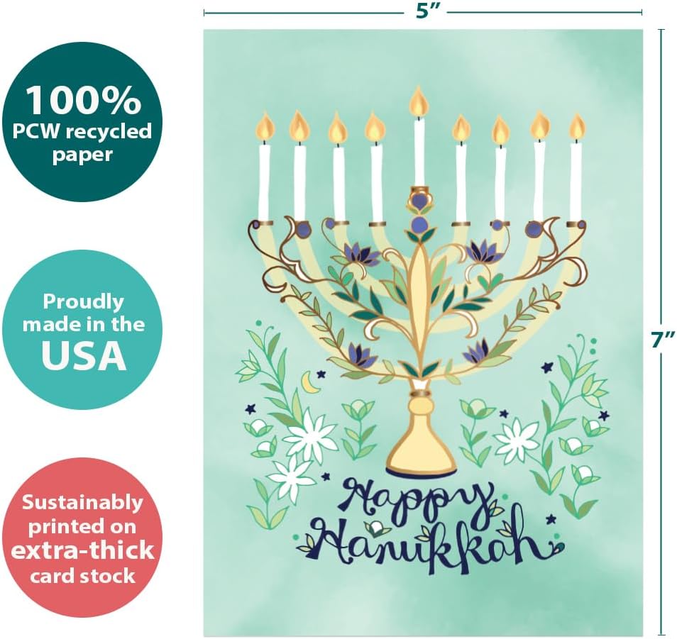 Tree-Free Greetings Hanukkah Card Set - 10 Cards with Envelopes