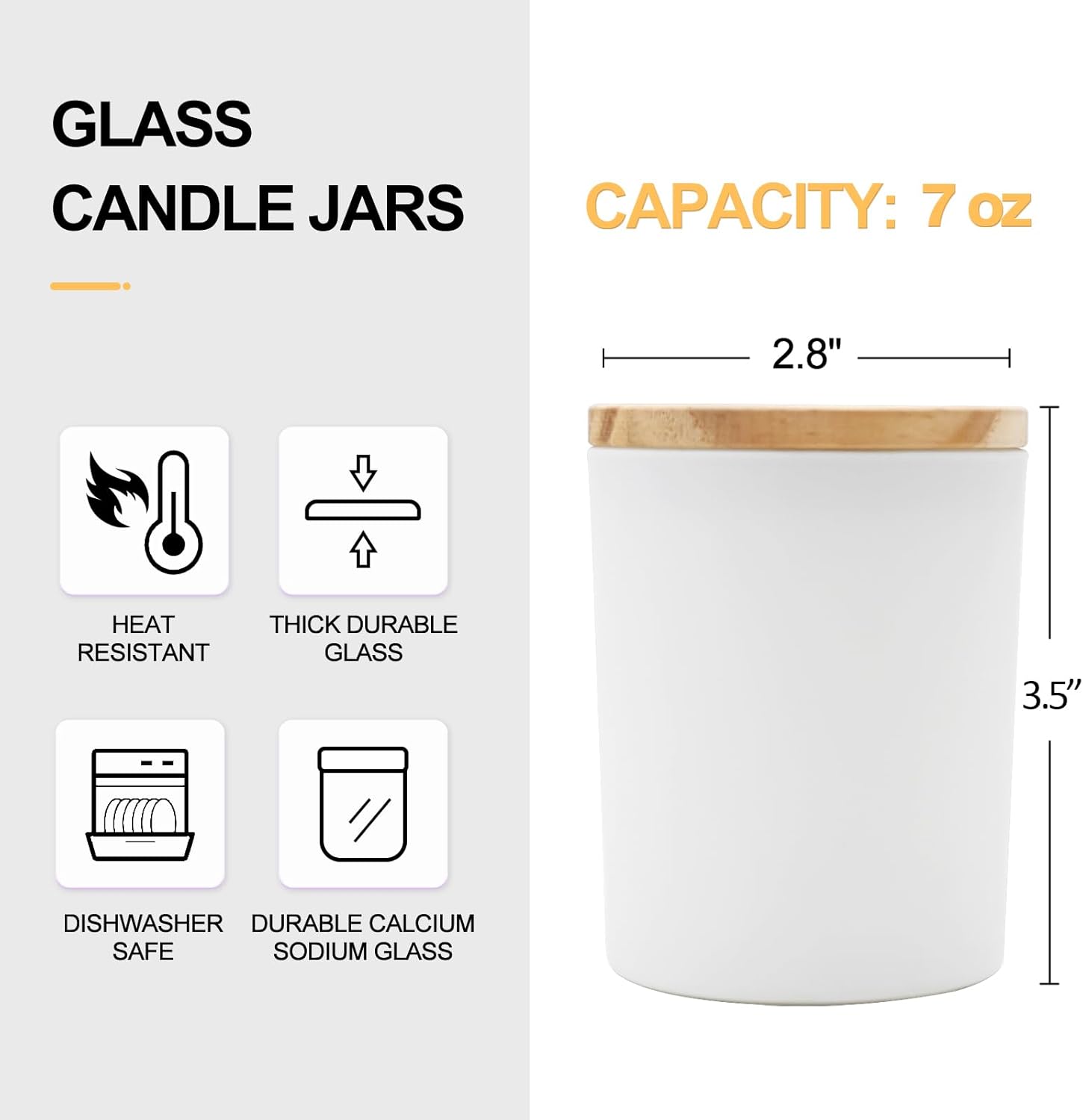 Thick Candle Jars 16 Pcs 7 Oz Matte White with Wood Lids