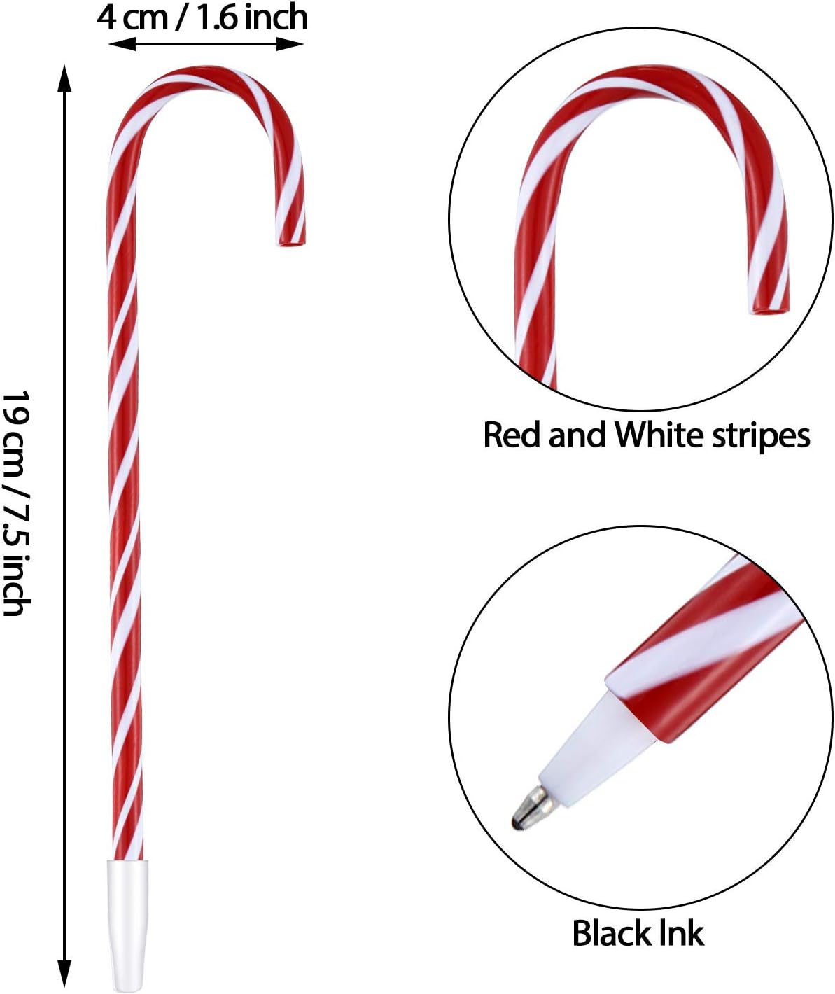 Outus 96 Piece Christmas Candy Cane Pens with Black Ink