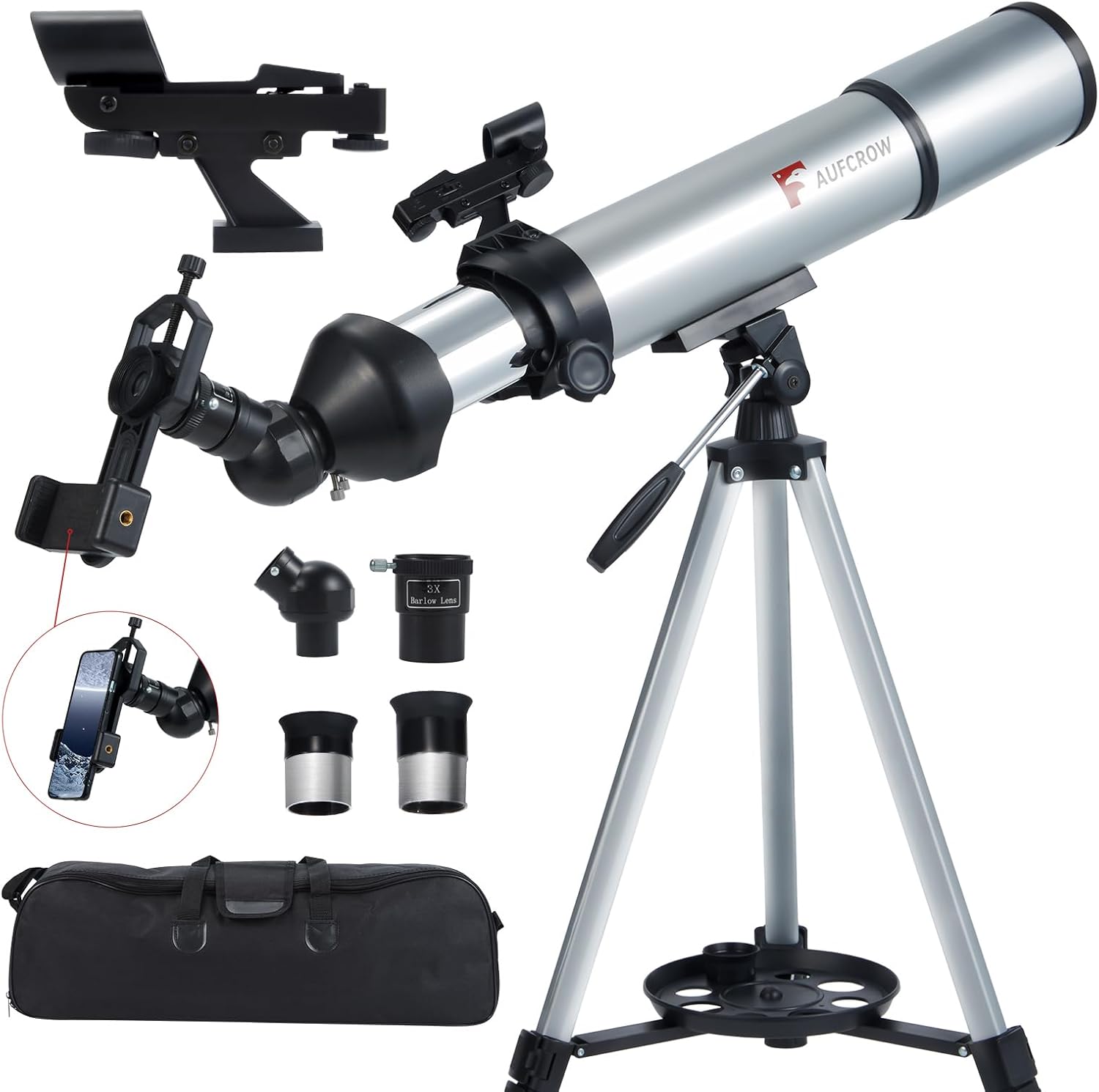80mm Aperture Refractor Telescope for Adults with Phone Adapter and Tripod
