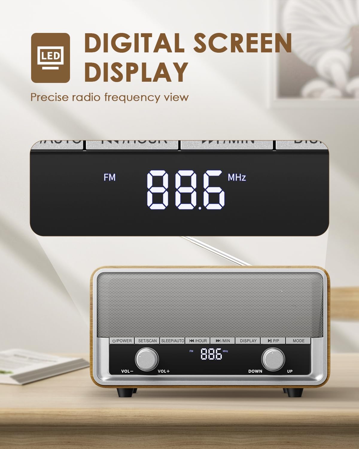 Audiocrazy AM FM Digital Clock Radio with LCD Display and Bluetooth