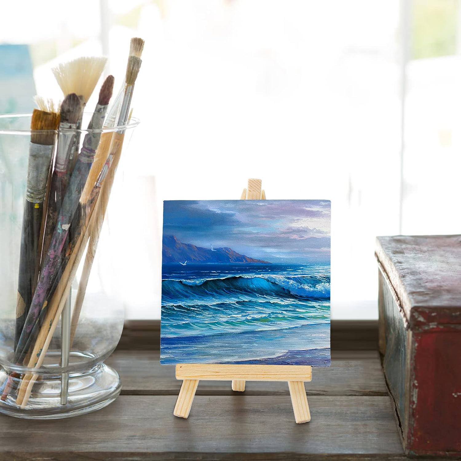 Tosnail 24 Pack 4x4 Mini Canvas and Easel Set