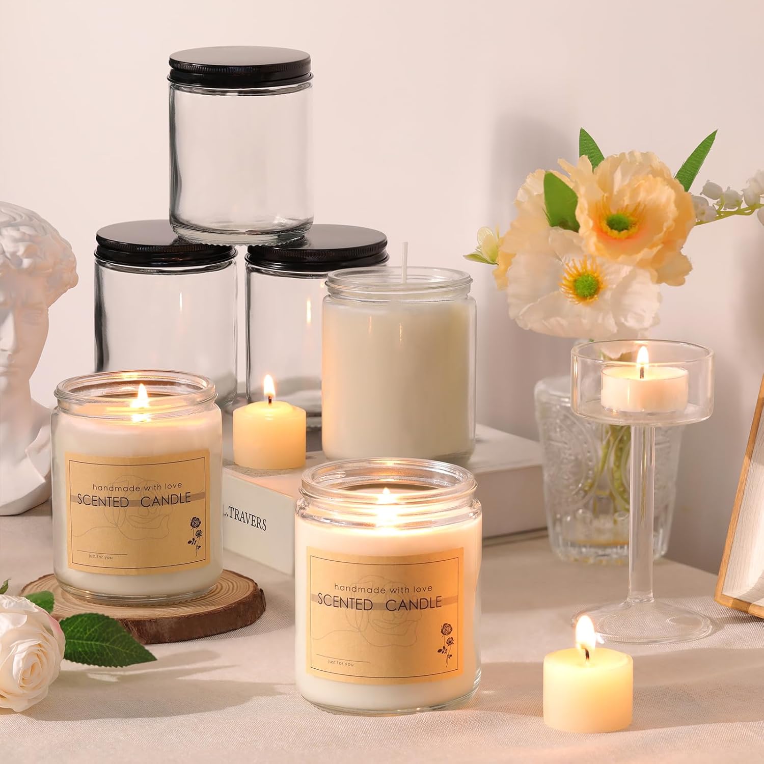 HAVITI 12-Piece Candle Jar Set with Lids and Wicks