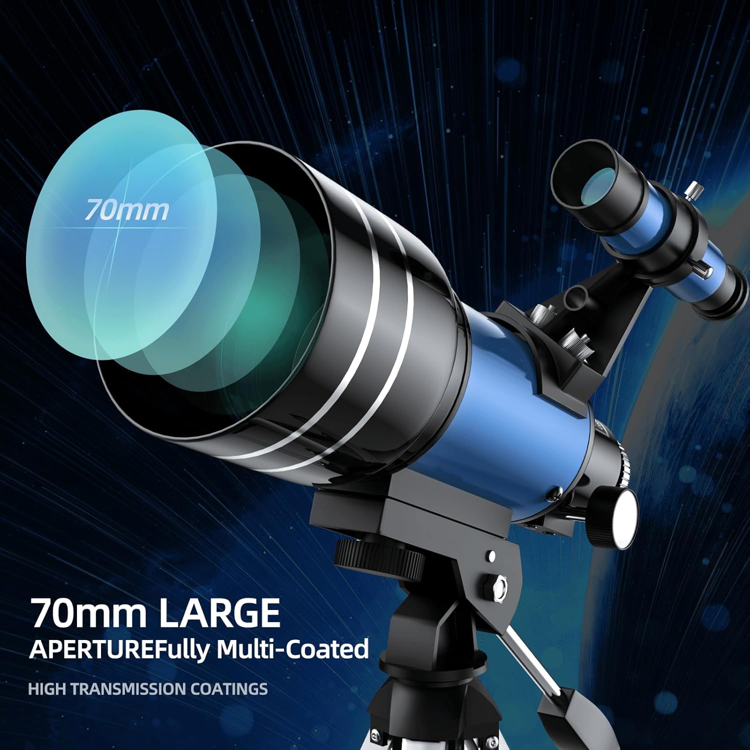 Alkinshue Kids Telescope 70mm 400mm 24-180X AZ Mount with Tripod