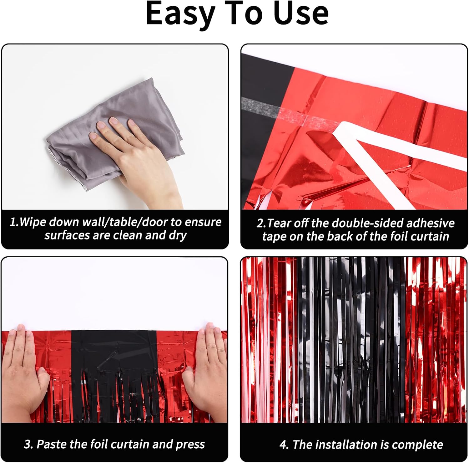 Rubfac 2 Pack Red Black Backdrop Tinsel Curtains