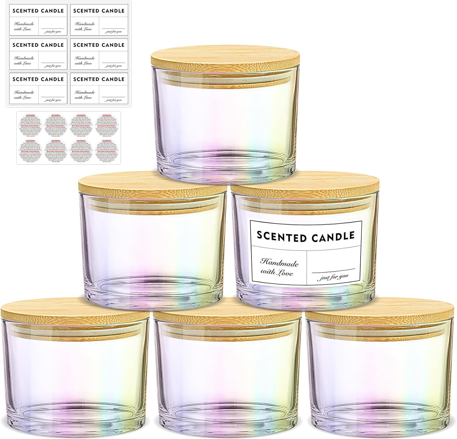 16oz 3 Wick Candle Jars 6 Pack - Glass Containers with Bamboo Lids