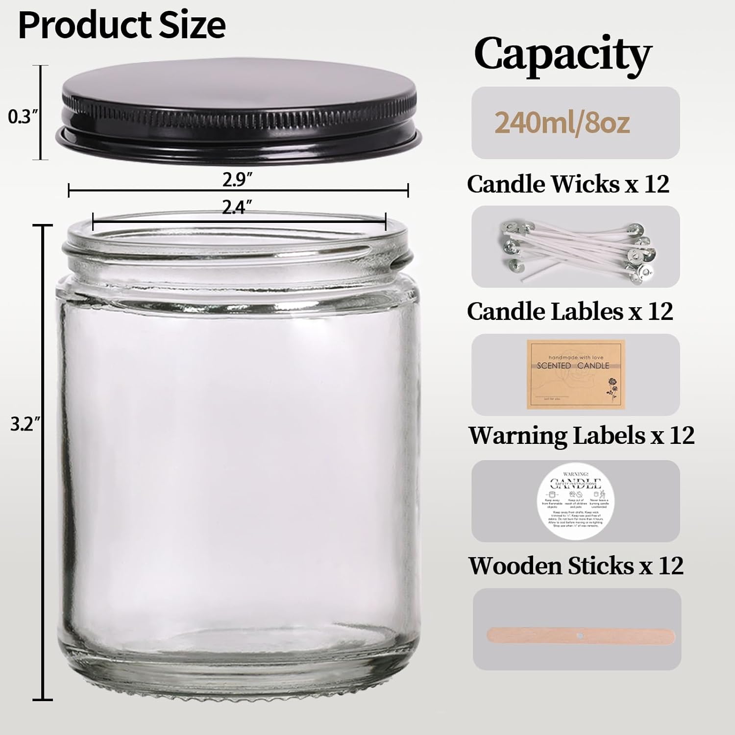 HAVITI 12-Piece Candle Jar Set with Lids and Wicks