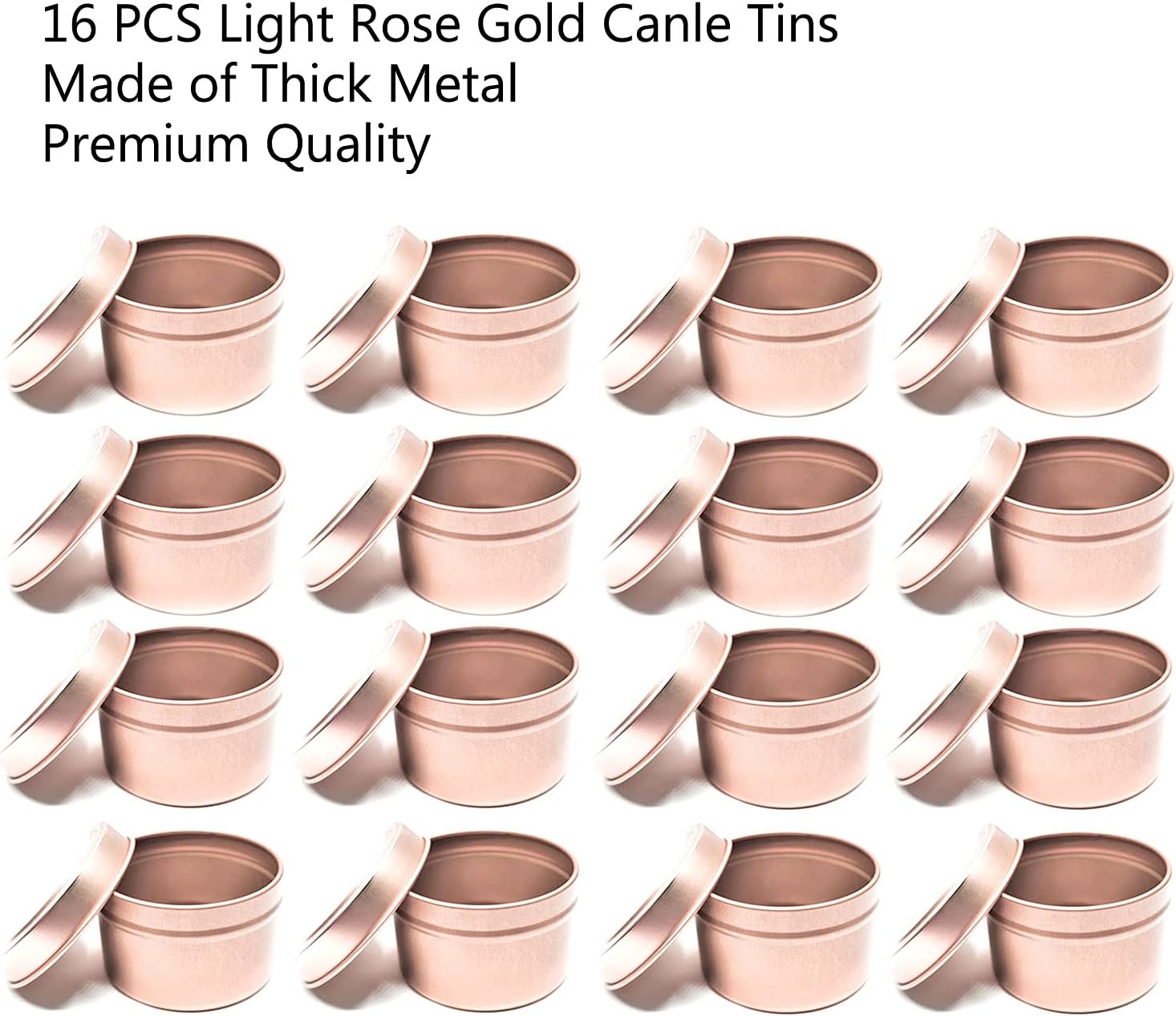 16 Pcs Light Rose Gold Candle Tins for DIY and Storage