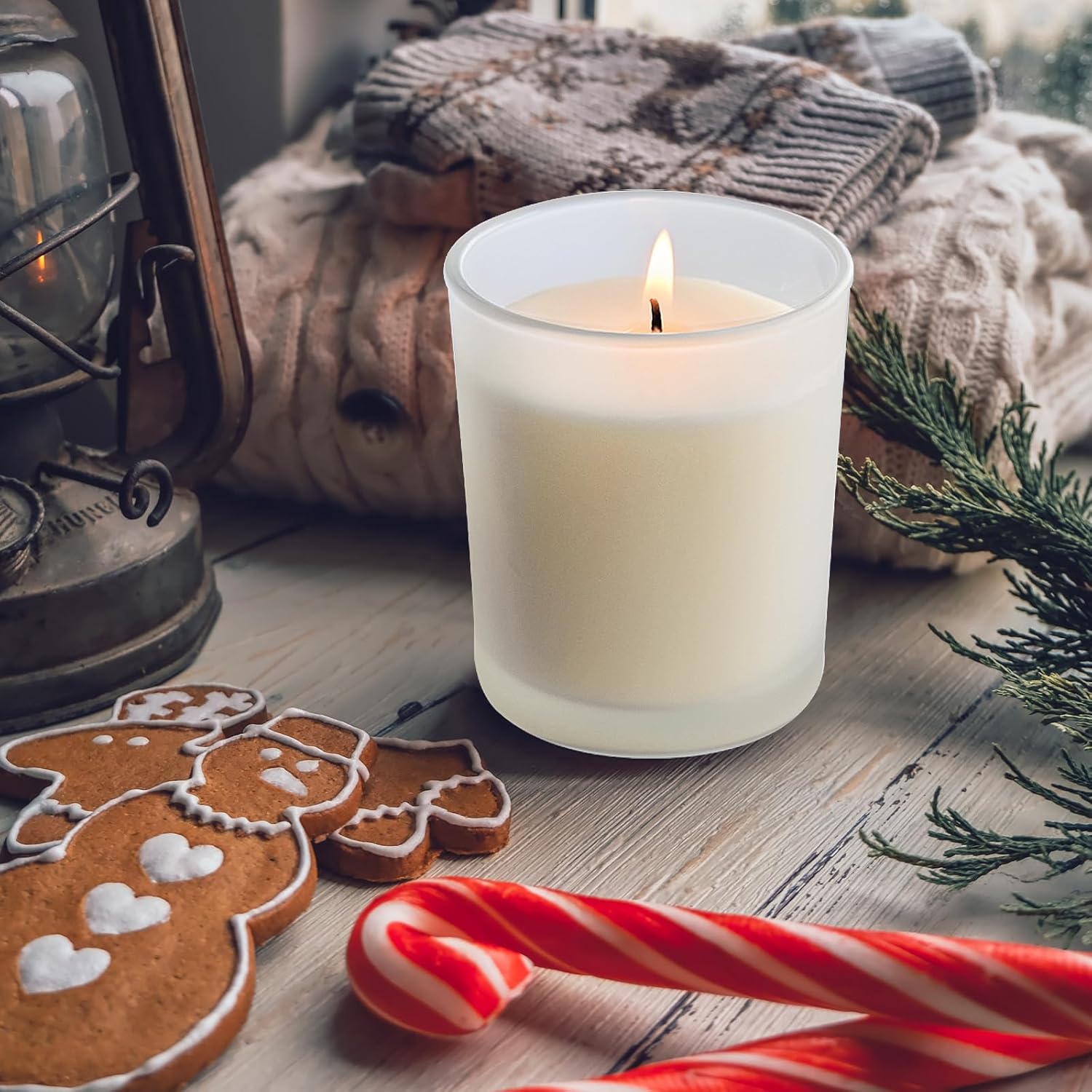 Frosted White Thick Candle Jars with Wood Lids 12 Pcs