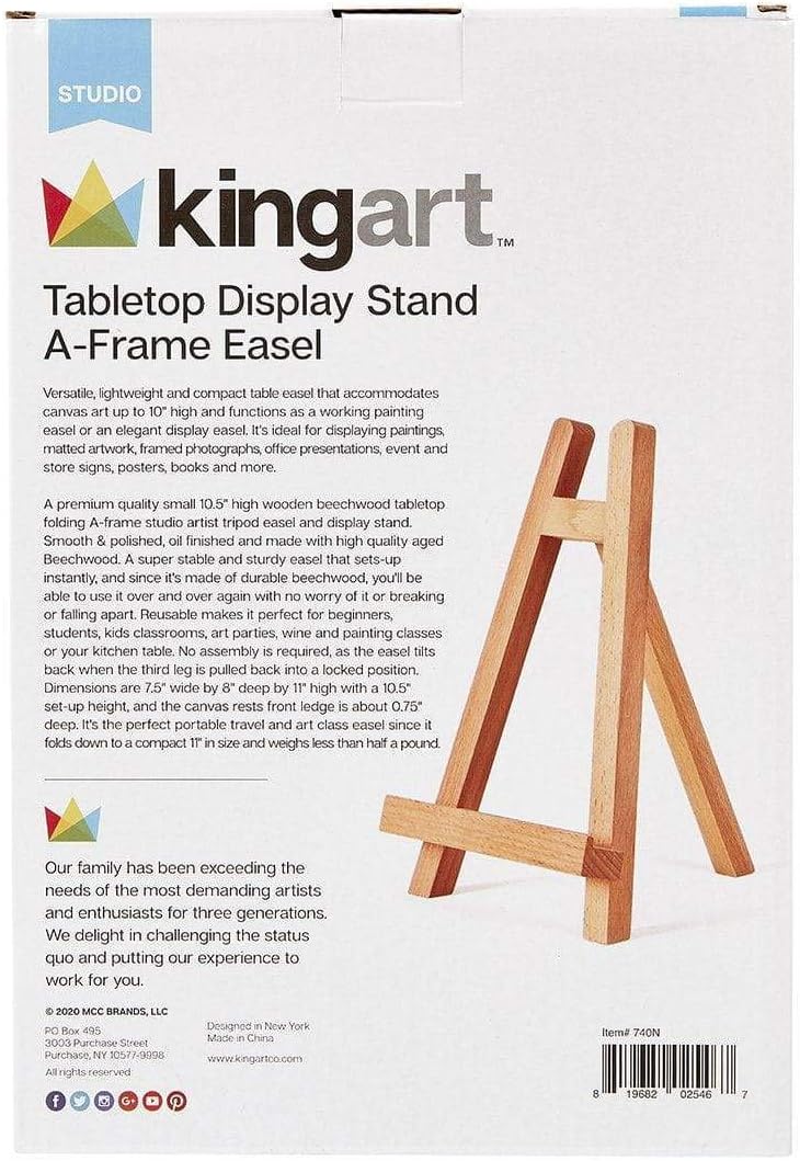KINGART 740N Small Tabletop Easel 10 Canvas Durable Wood Portable Foldable