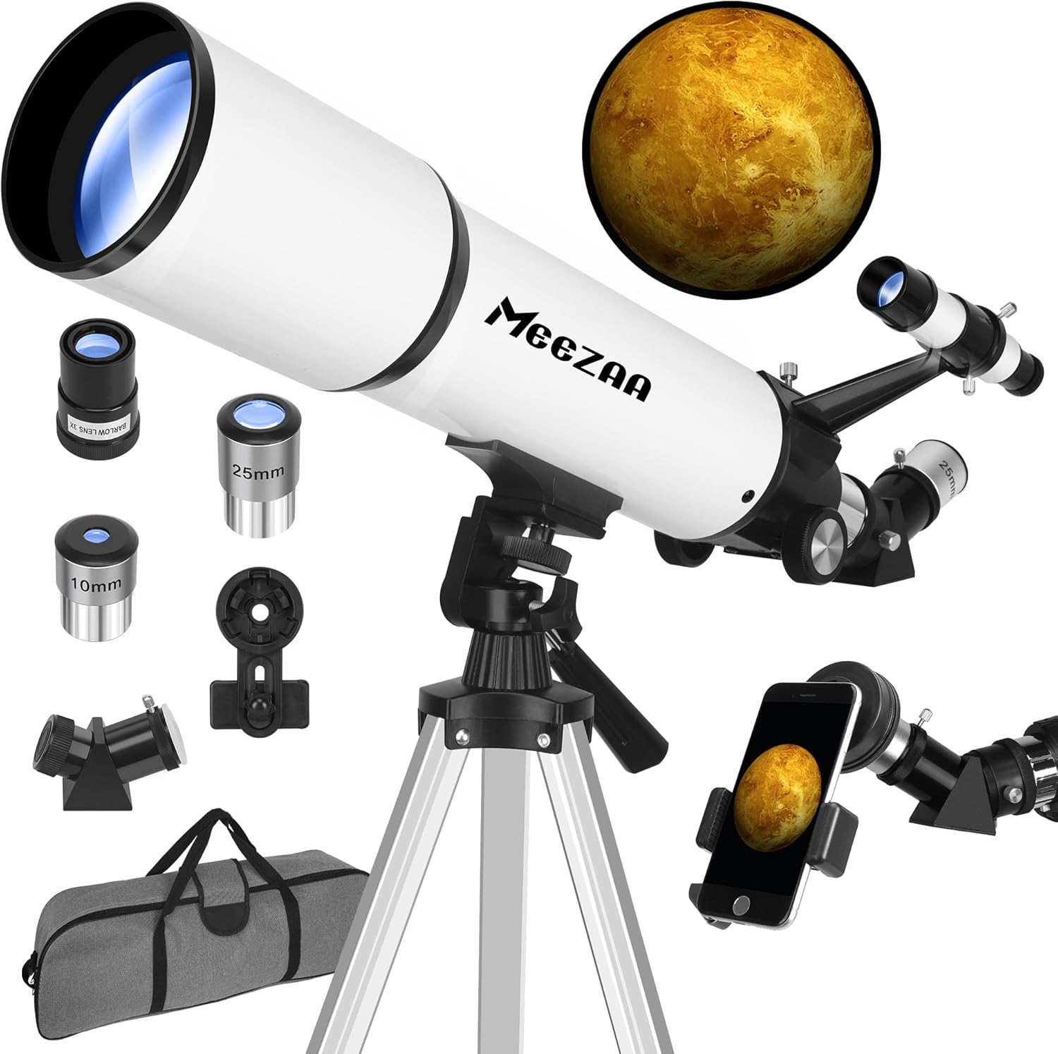 MEEZAA High-Powered Refractor Telescope with Phone Adapter