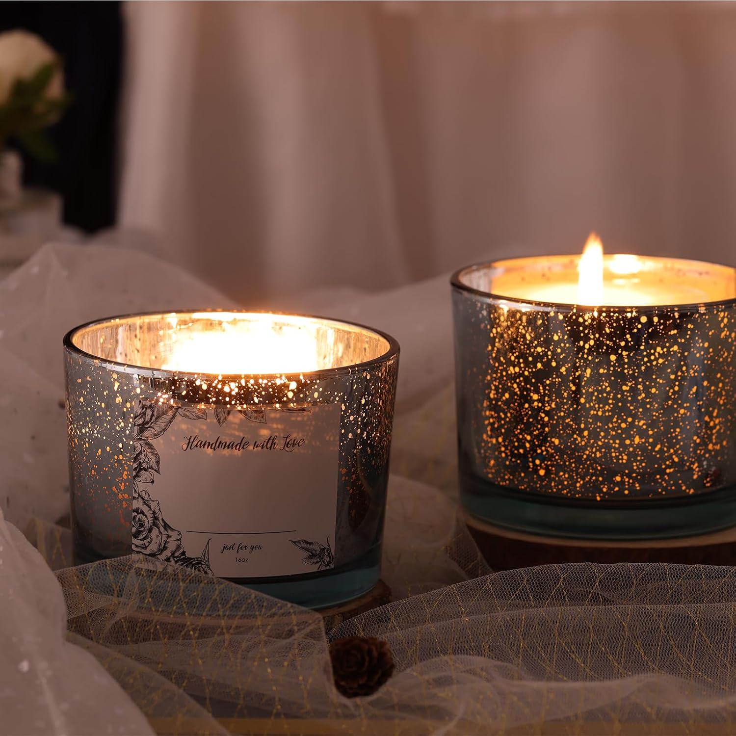 Simeitol 6pc 16oz Blue Candle Jars with Lids