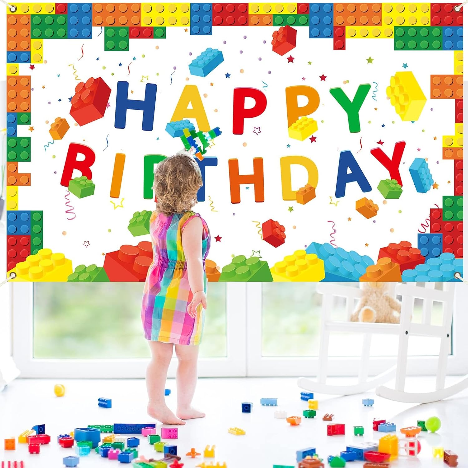 Chiazllta Happy Birthday Blocks Banner for Kids Boys Girls White Background