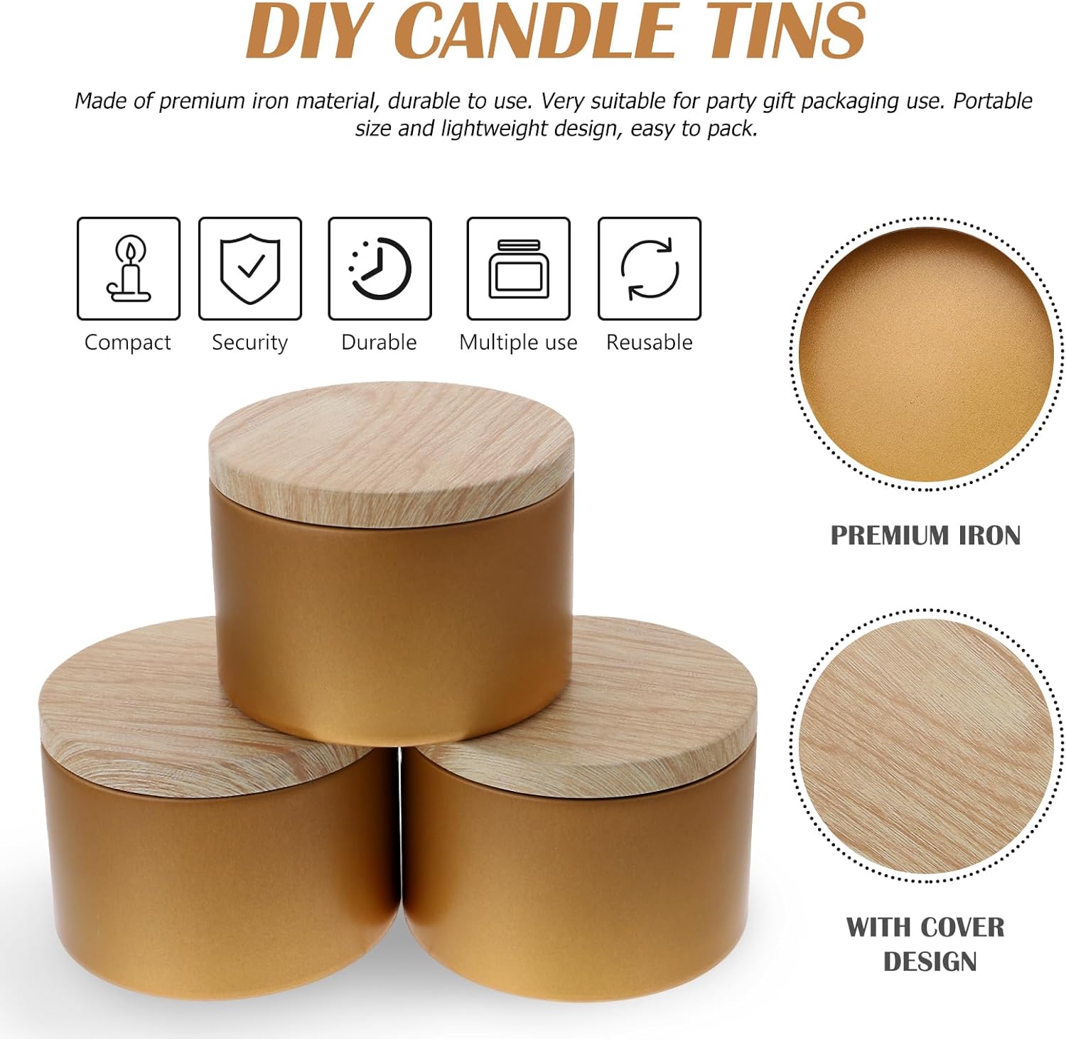 EXCEART 3Pcs Iron Candle Tins with Lids Reusable Storage Jars