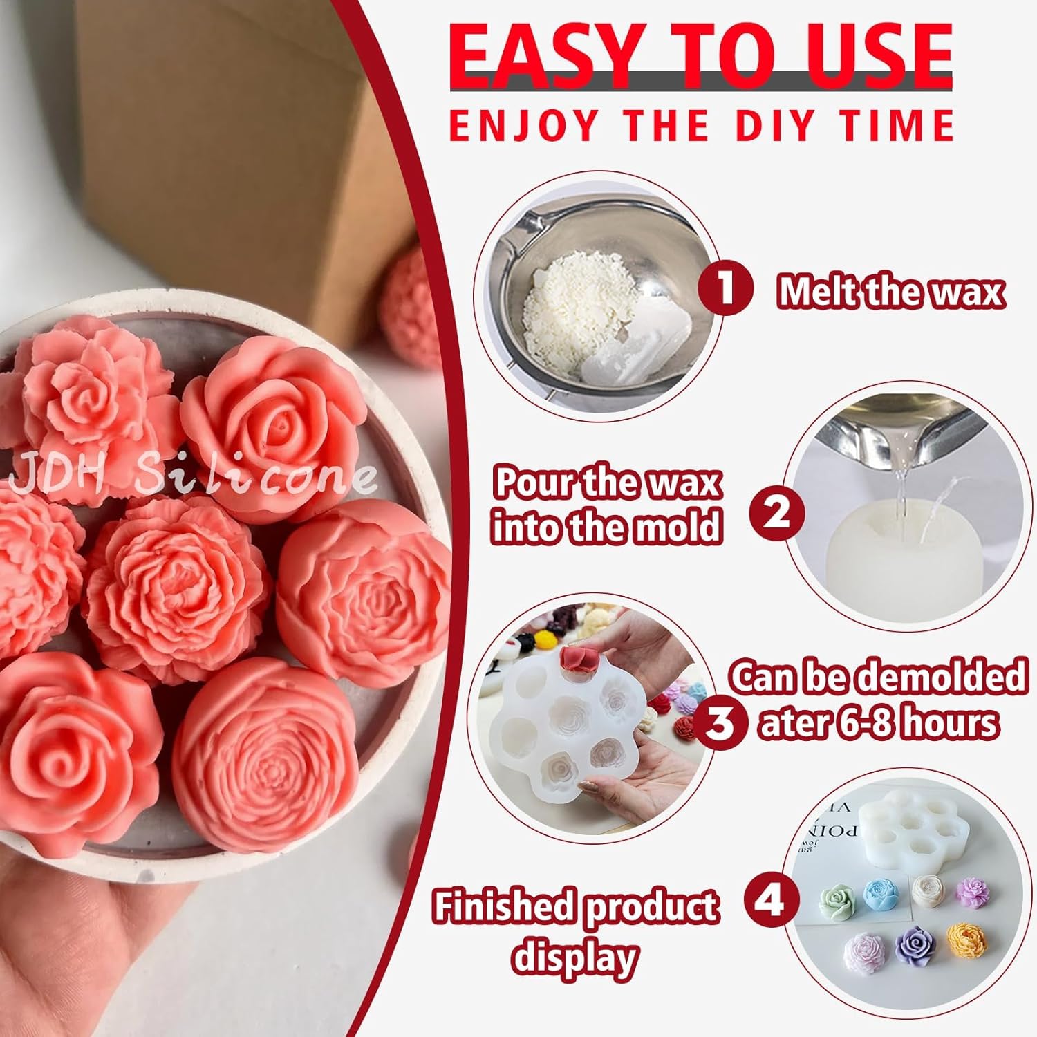 7 Piece Flower Candle Mold Set for Candle Making and Soap Crafting
