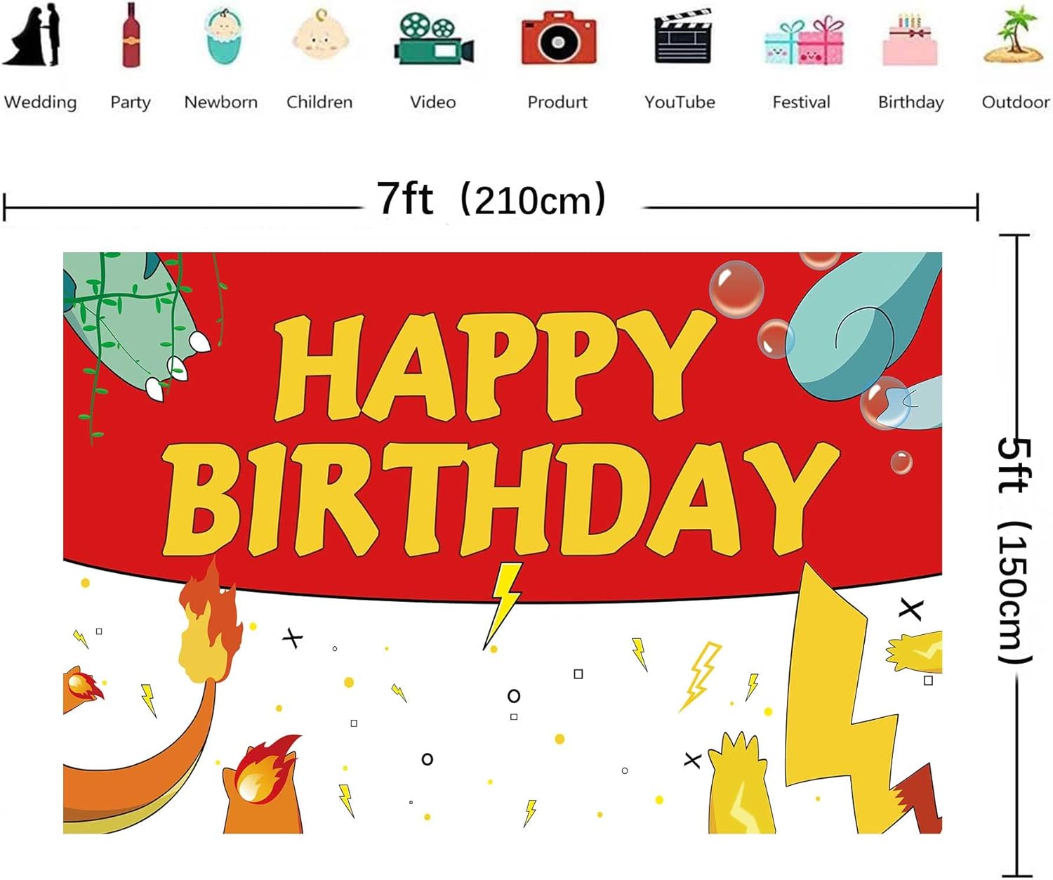 7x5ft Cartoon Game Birthday Backdrop Red and White