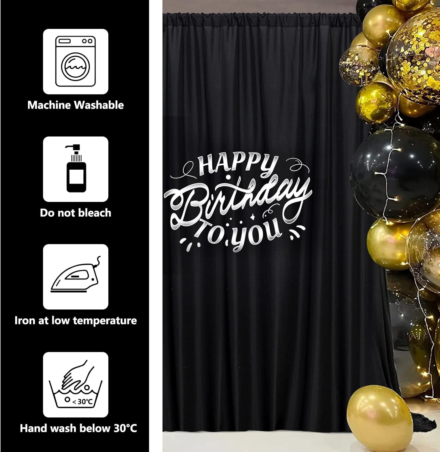 Black Backdrop Curtain 2 Panels 5ft x 10ft Rod Pocket