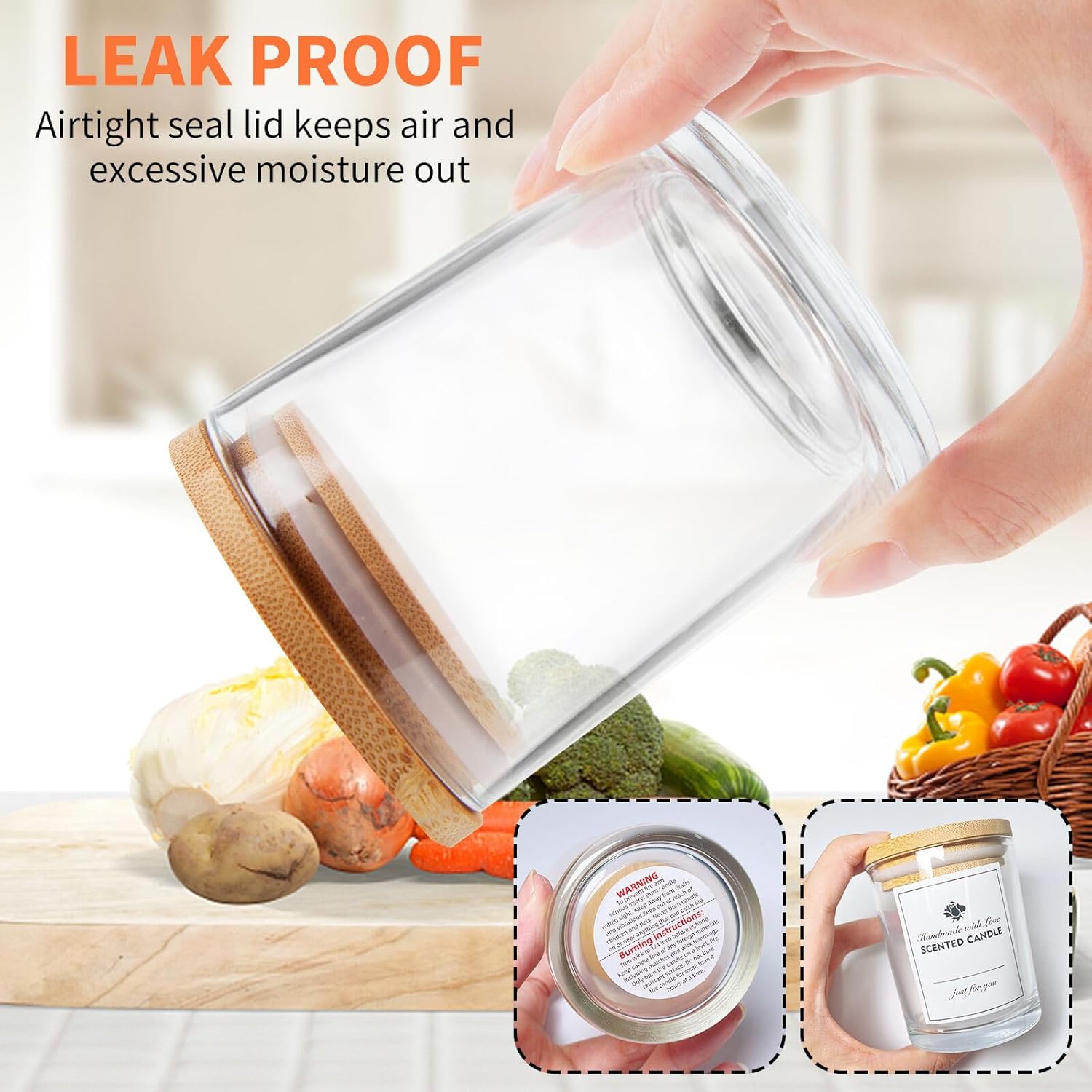15 Pack Clear Candle Jars with Bamboo Lids and Labels