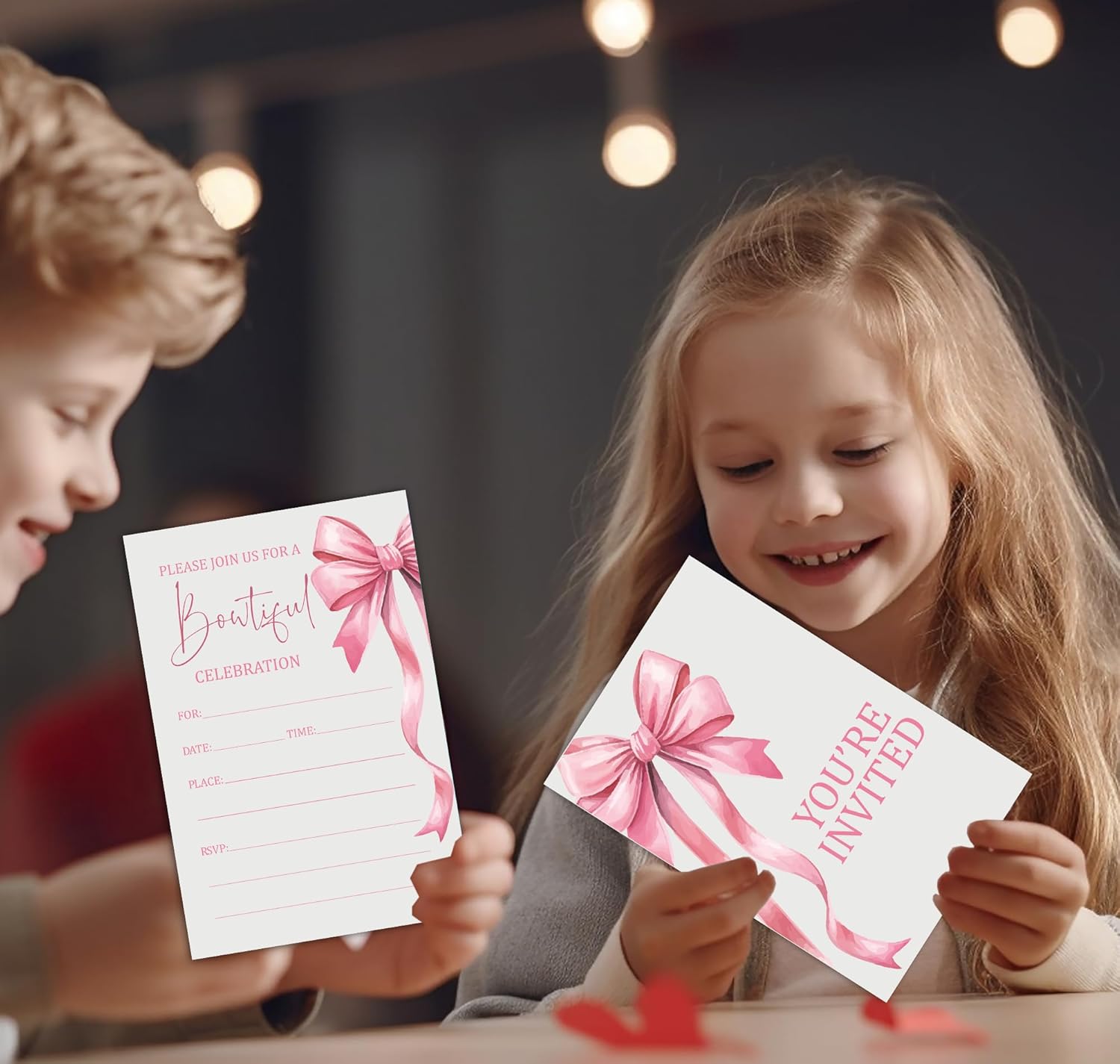 Pink Bow Birthday Invitations for Girls 30 Double Sided Cards with Envelopes