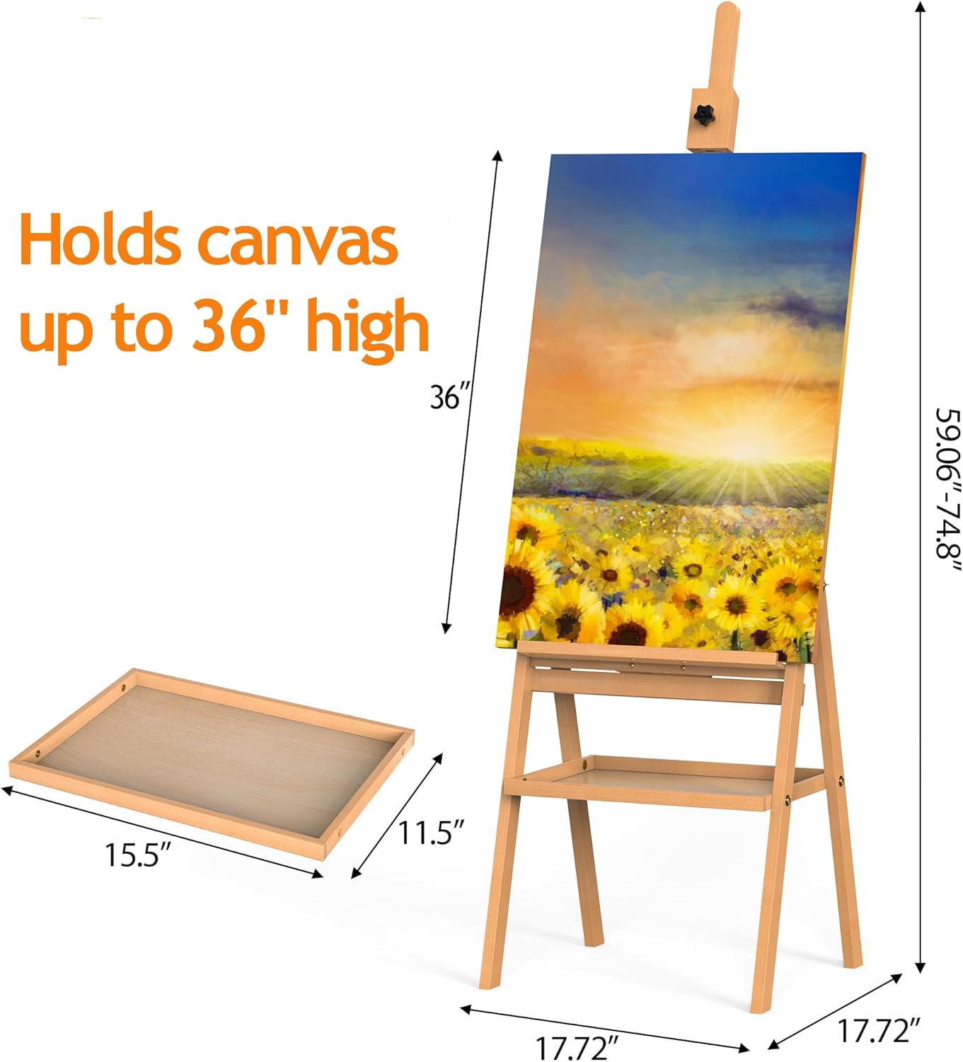 Solid Beech Wood Floor Easel with Storage Plate
