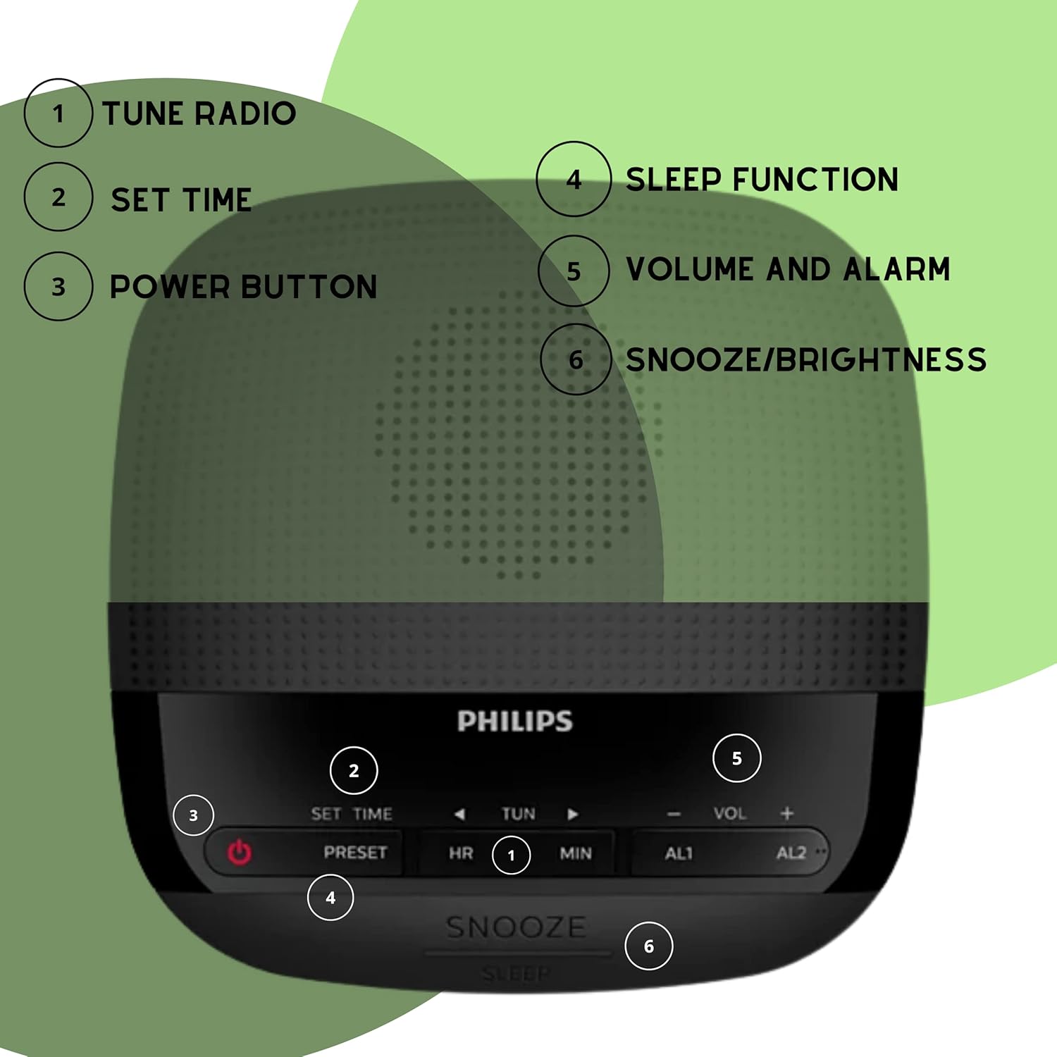 Philips Radio Alarm Clock with LED Display and Snooze Function