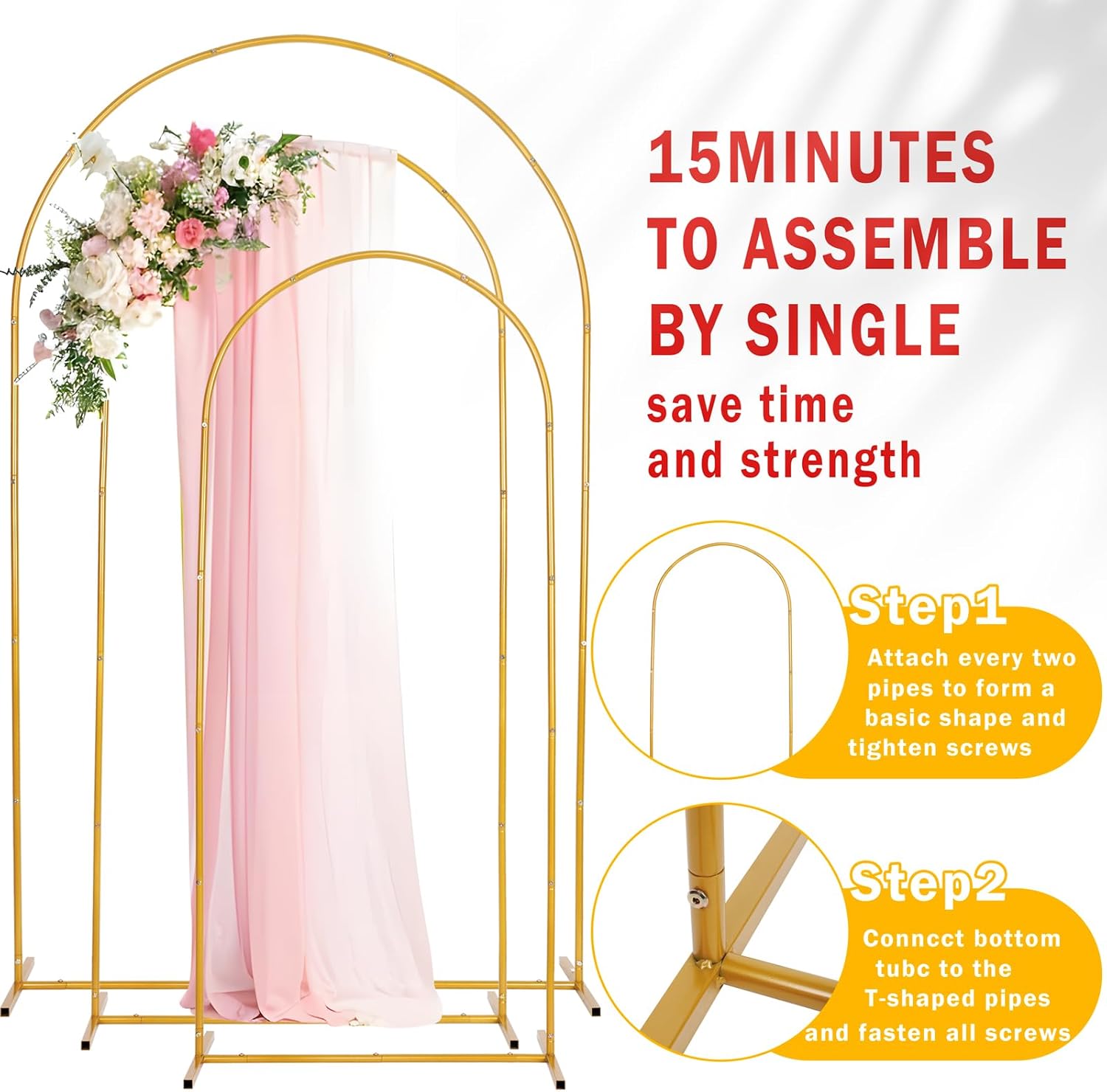 Liacere Gold Metal Arch Backdrop Stand Set of 3