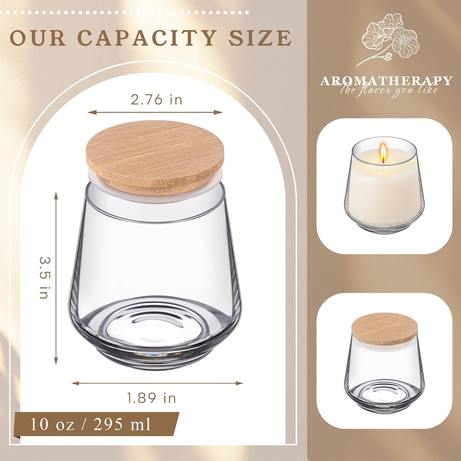 Ziliny 4 Pcs 10 Oz Glass Candle Jars with Bamboo Lids Kit