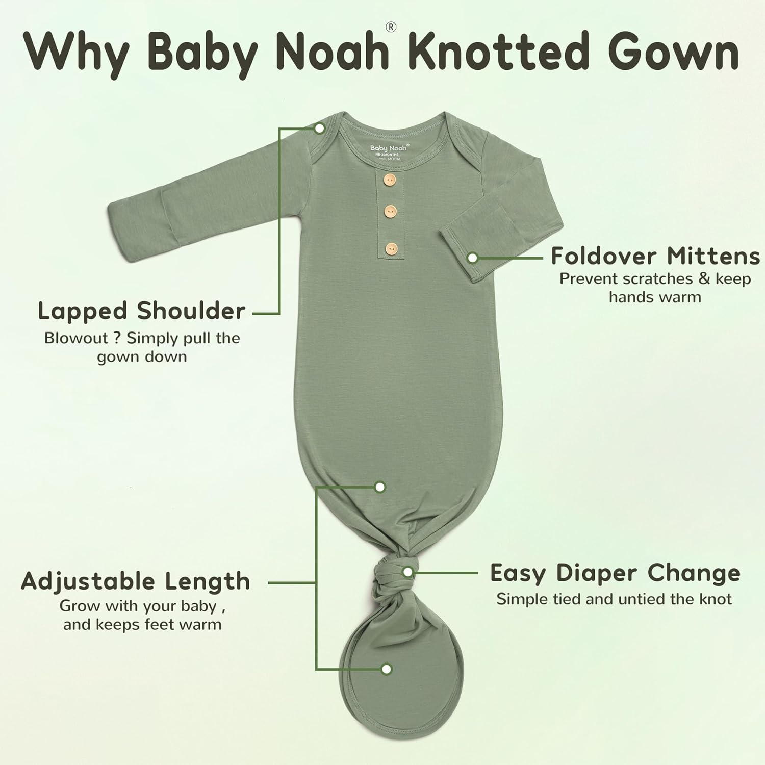 Noah Baby Knotted Gown for Newborn Photography
