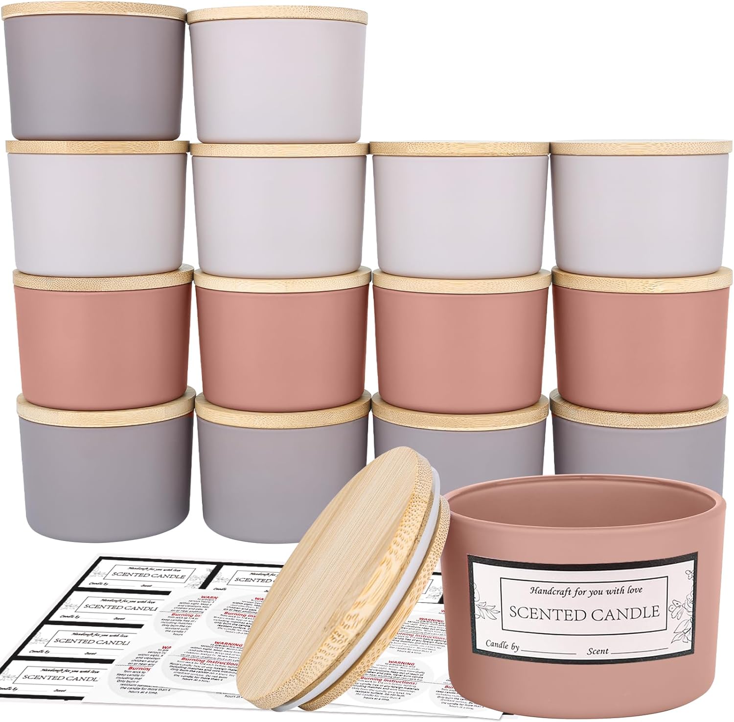 CONNOO 15 Pack 4oz Glass Candle Jars with Airtight Bamboo Lids