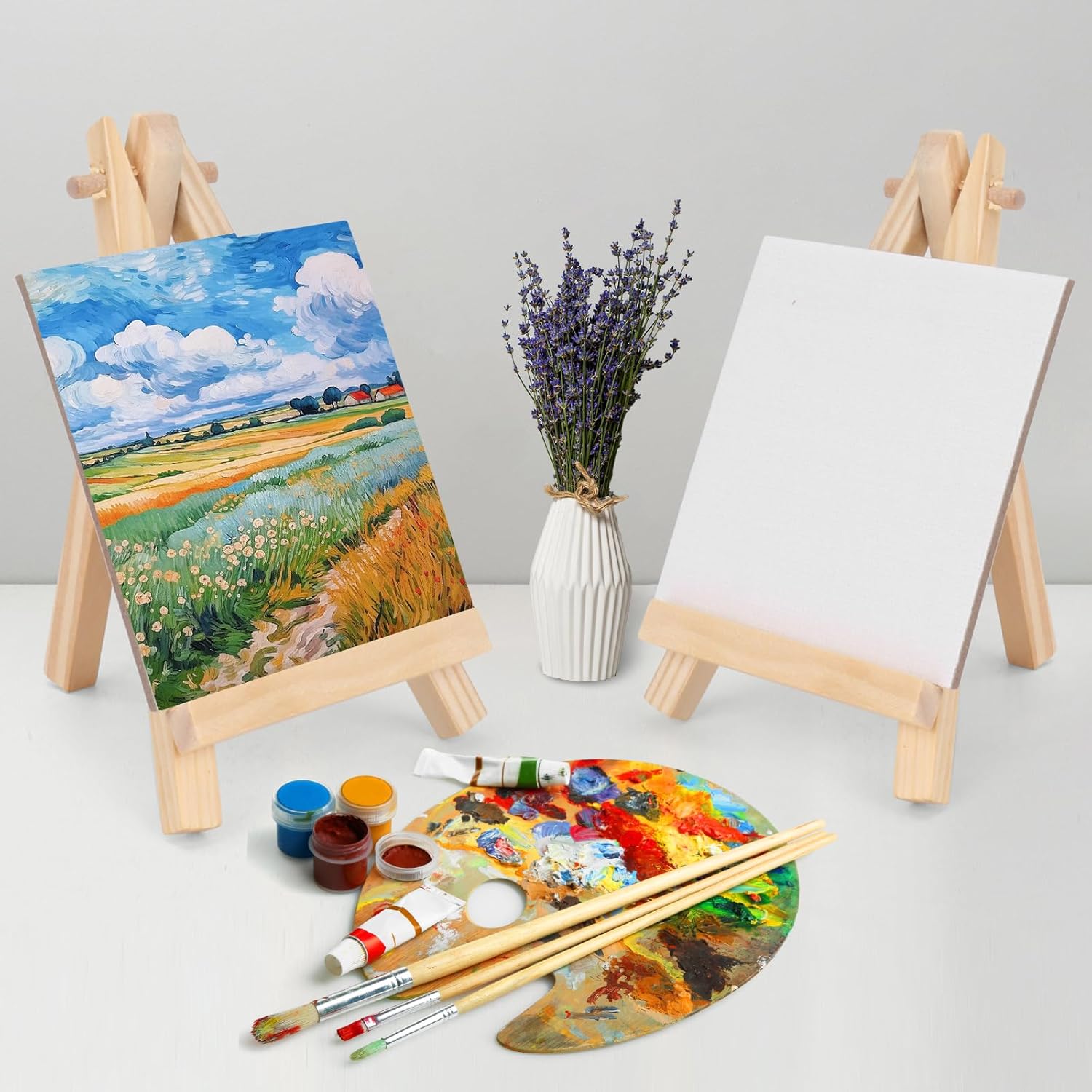 3 Inch Mini Canvas 5 Inch Mini Easel Set 6 Pieces