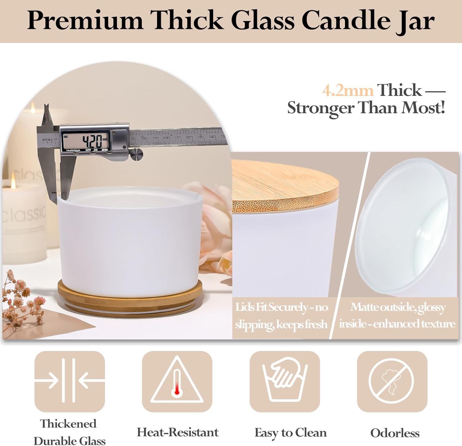 CONNOO 24oz Glass Candle Jars 6 Pack with Bamboo Lids and Wick Kit
