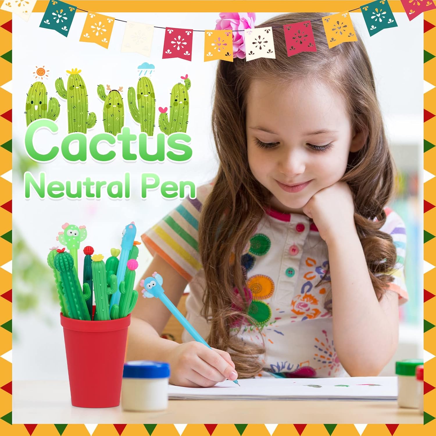 Tinlade 200 Pcs Cactus Shaped Gel Pens Set