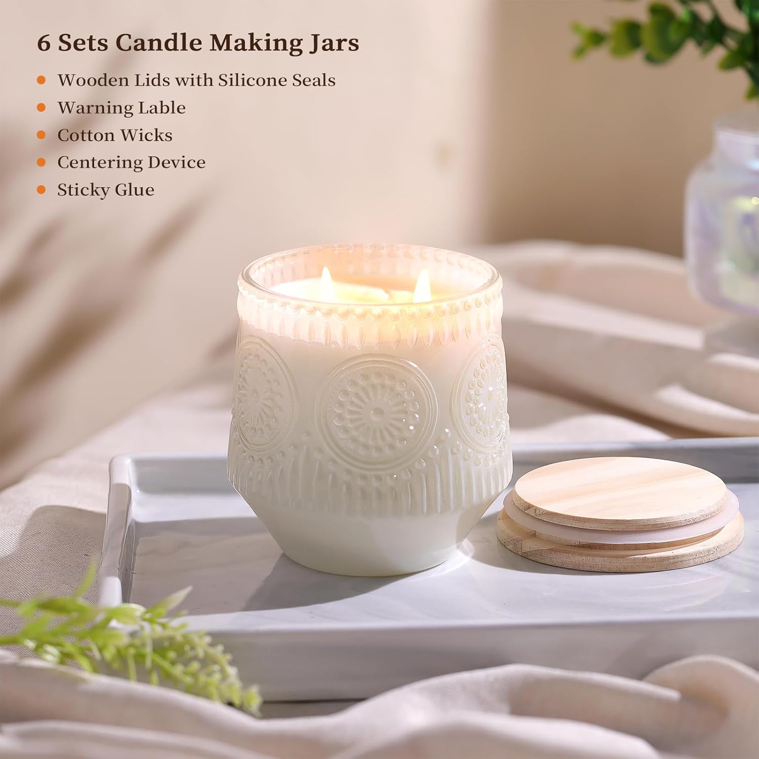 LAMORGIFT 6 Pack Large Candle Jars with Wooden Lids and Labels 1